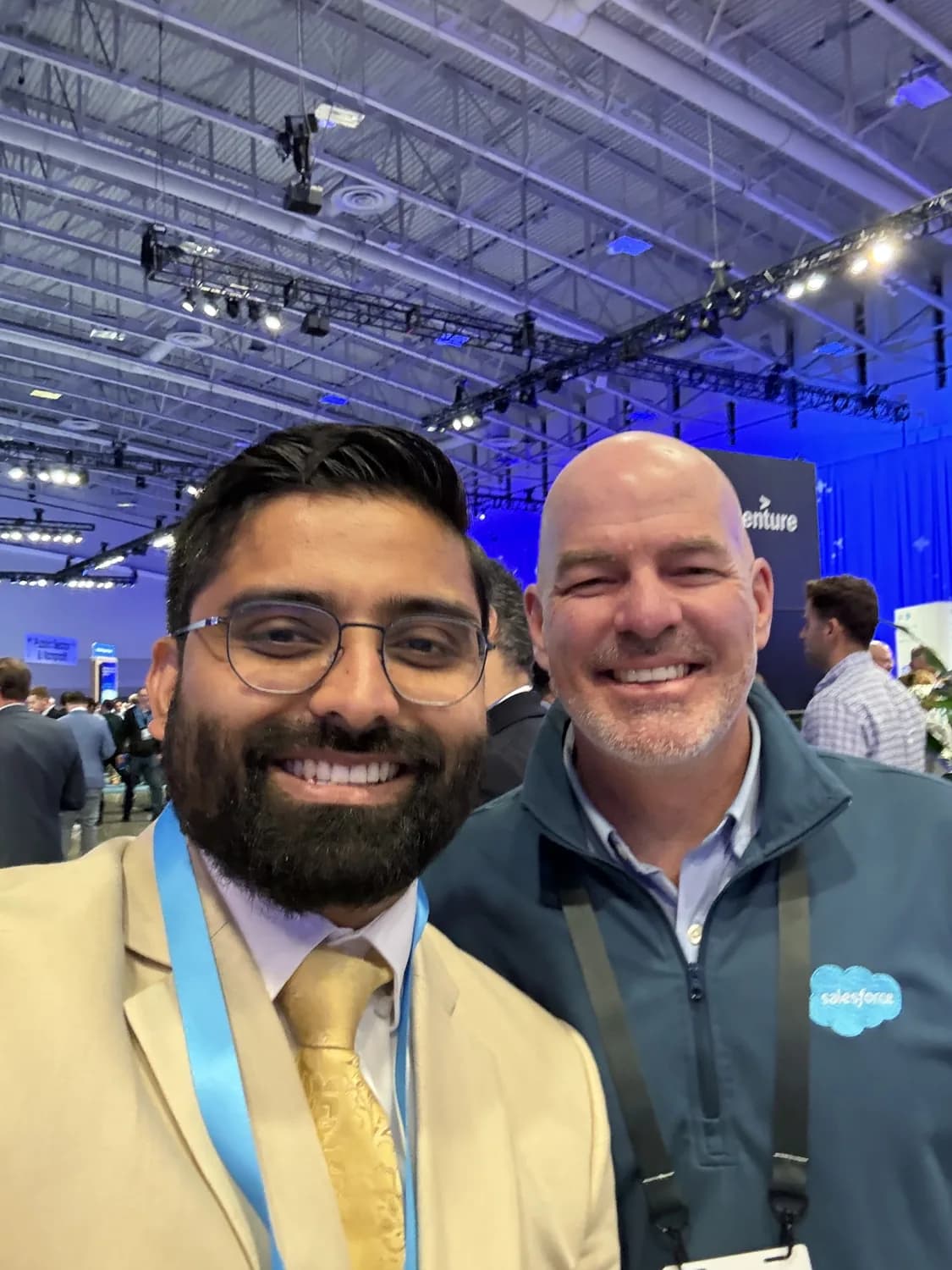 Akshit Kandi with a colleague at a Salesforce conference